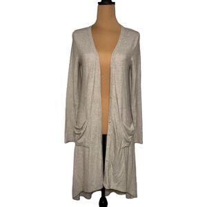 FORE Button Front‎ Duster Cardigan Long Sleeve Pockets Knit Beige Women's Size L